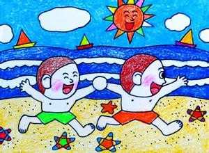 暑假儿童画作品图片欣赏1:暑假沙滩玩